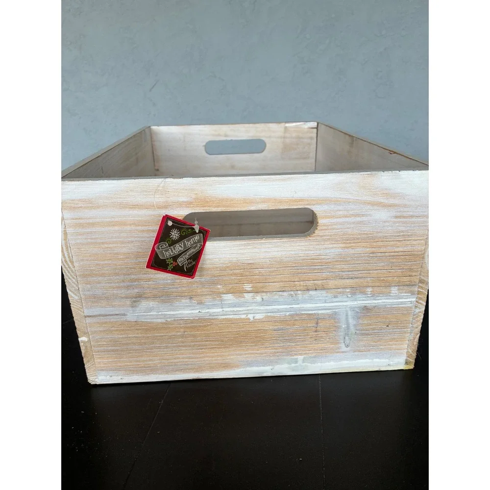 Holiday Home Expressions Nicole Merry Wood Crate Christmas Decor Whitewash